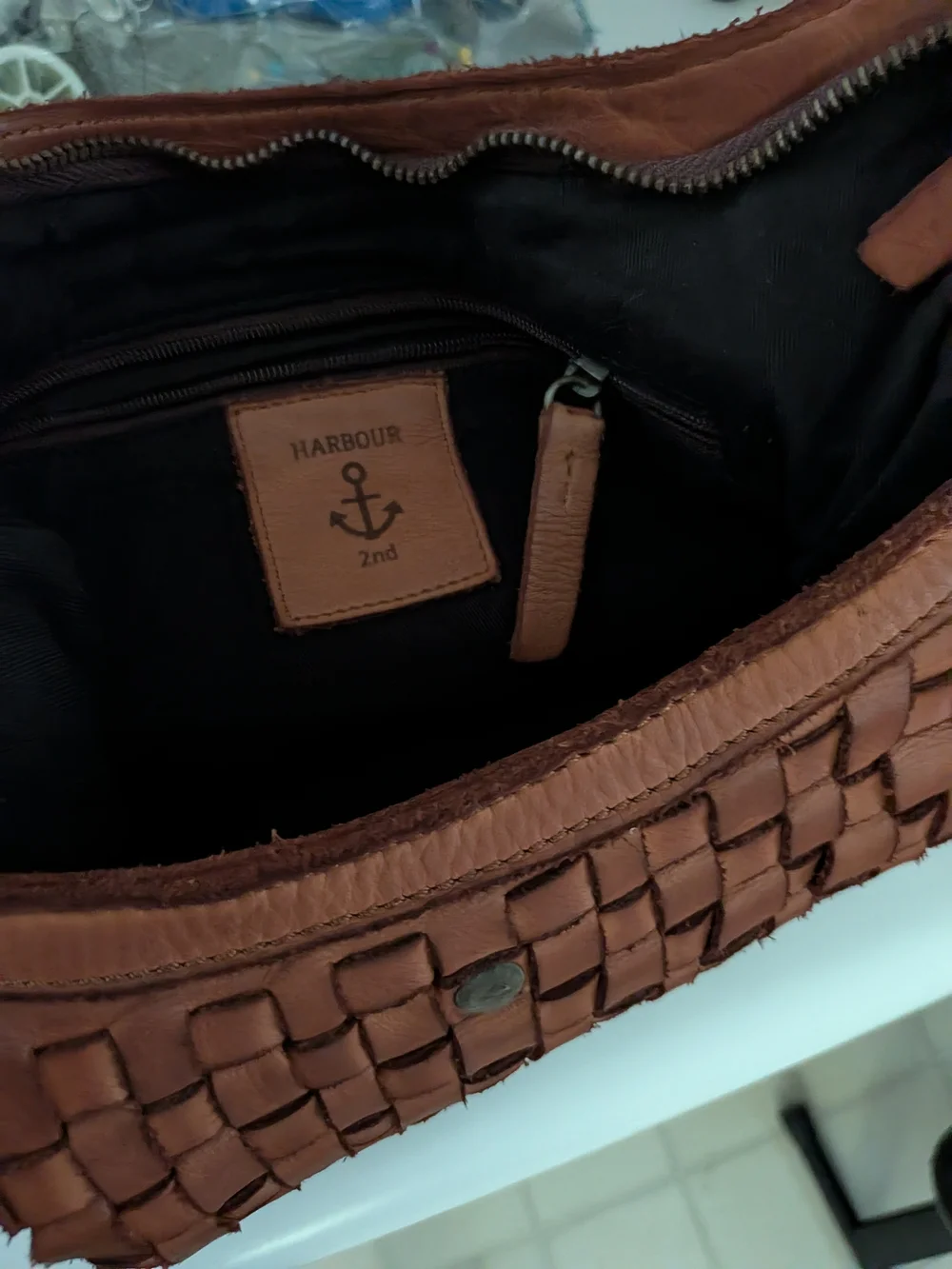 Anchor-Accent Woven Hobo Bag in Brown